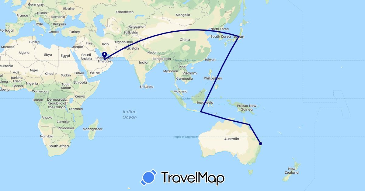 TravelMap itinerary: driving in United Arab Emirates, Australia, Indonesia, Japan (Asia, Oceania)